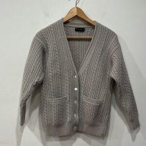 THOMO Cable Knit Wool Buttoned Cardigan in  Light Grey V-neck pockets S